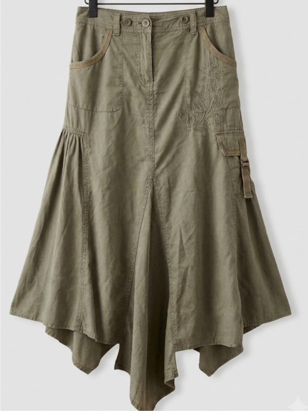 Vintage Warehouse Y2K Olive Green Cargo Grunge Midi Skirt size 6/ modern 8